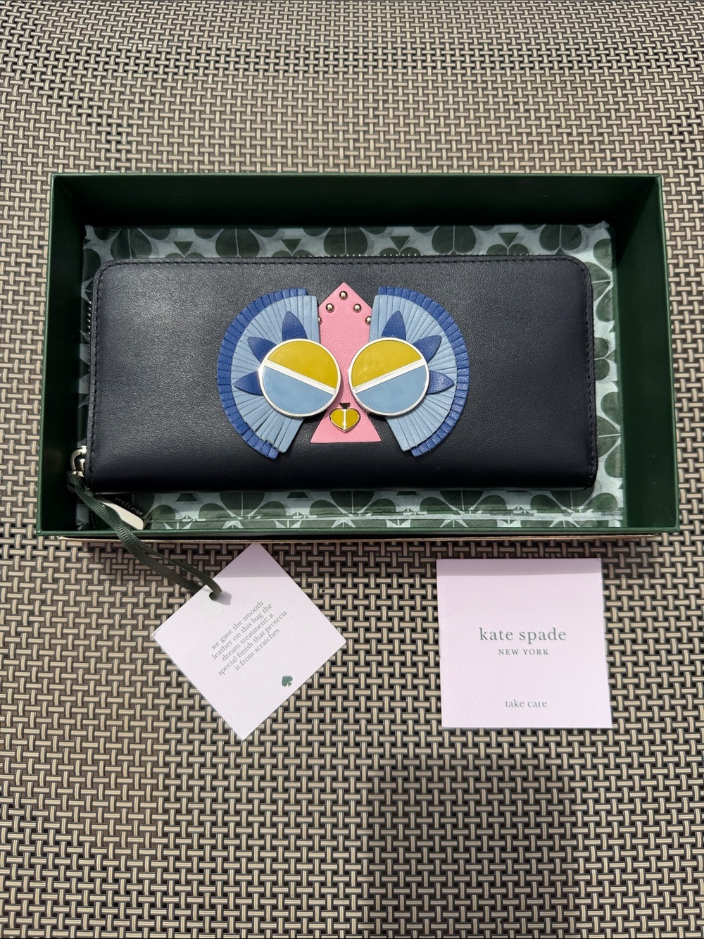 NWT Kate Spade Spademals Preeny Peacock Zip-around Large Leather Wallet